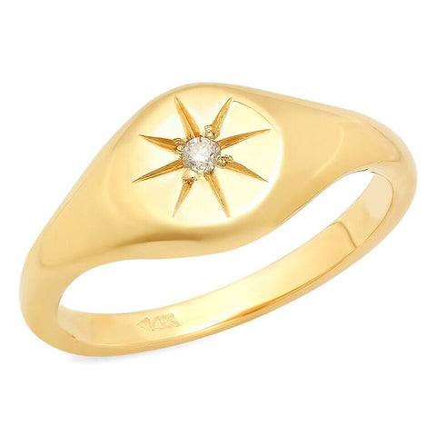 star pinky diamond signet ring 14K yellow gold sachi jewelry