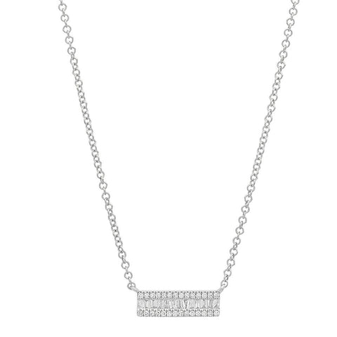 delicate dainty mini baguette segment diamond necklace 14K white gold sachi jewelry