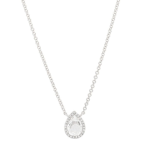 delicate dainty white topaz pear drop pendant necklace 14K white gold sachi jewelry
