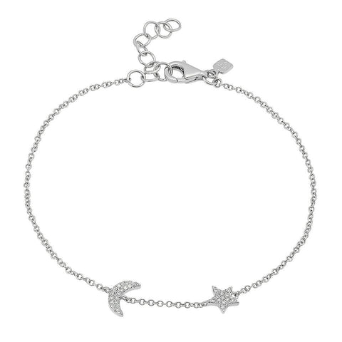 delicate dainty moon star diamond bracelet 14K white gold sachi jewelry