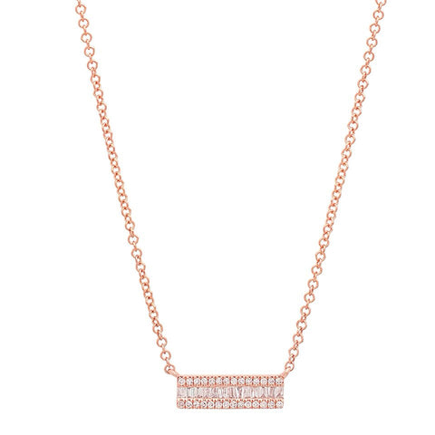 delicate dainty mini baguette segment diamond necklace 14K rose gold sachi jewelry