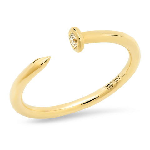 14K yellow gold nail ring diamond sachi fine jewelry stacking edgy