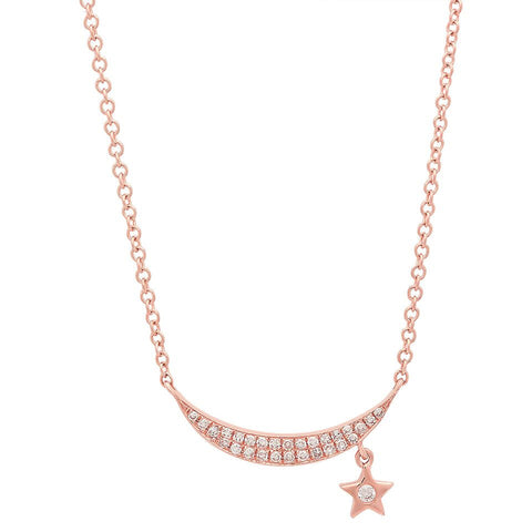 crescent moon and star diamond necklace 14k gold dainty delicate sachi jewelry