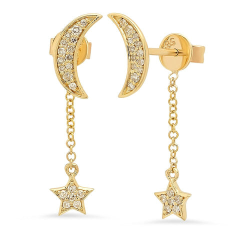dainty moon star dangle earrings jamie chung 14K yellow gold sachi fine jewelry