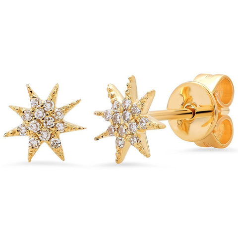 mini starburst diamond studs earrings 14K yellow gold sachi jewelry