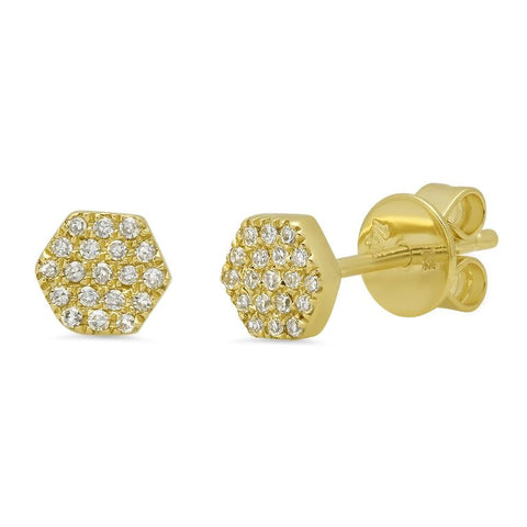 mini hexagon pave diamond studs earrings 14K yellow gold sachi jewelry 